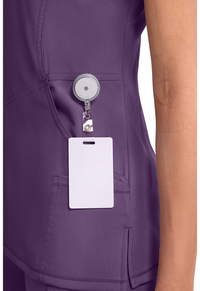 Cherokee Infinity Womens Mock Wrap Scrub Top, 4 Pockets, Rib-Knit Panel, Moisture-Wicking 360Â° Stretch - 2625A, M, Eggplant - Image 3